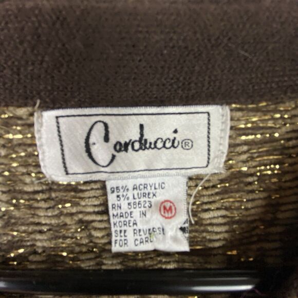 Vintage Carducci Womens Tan Brown Gold Button Down Chenille Sweater  Size Medium - Picture 5 of 5